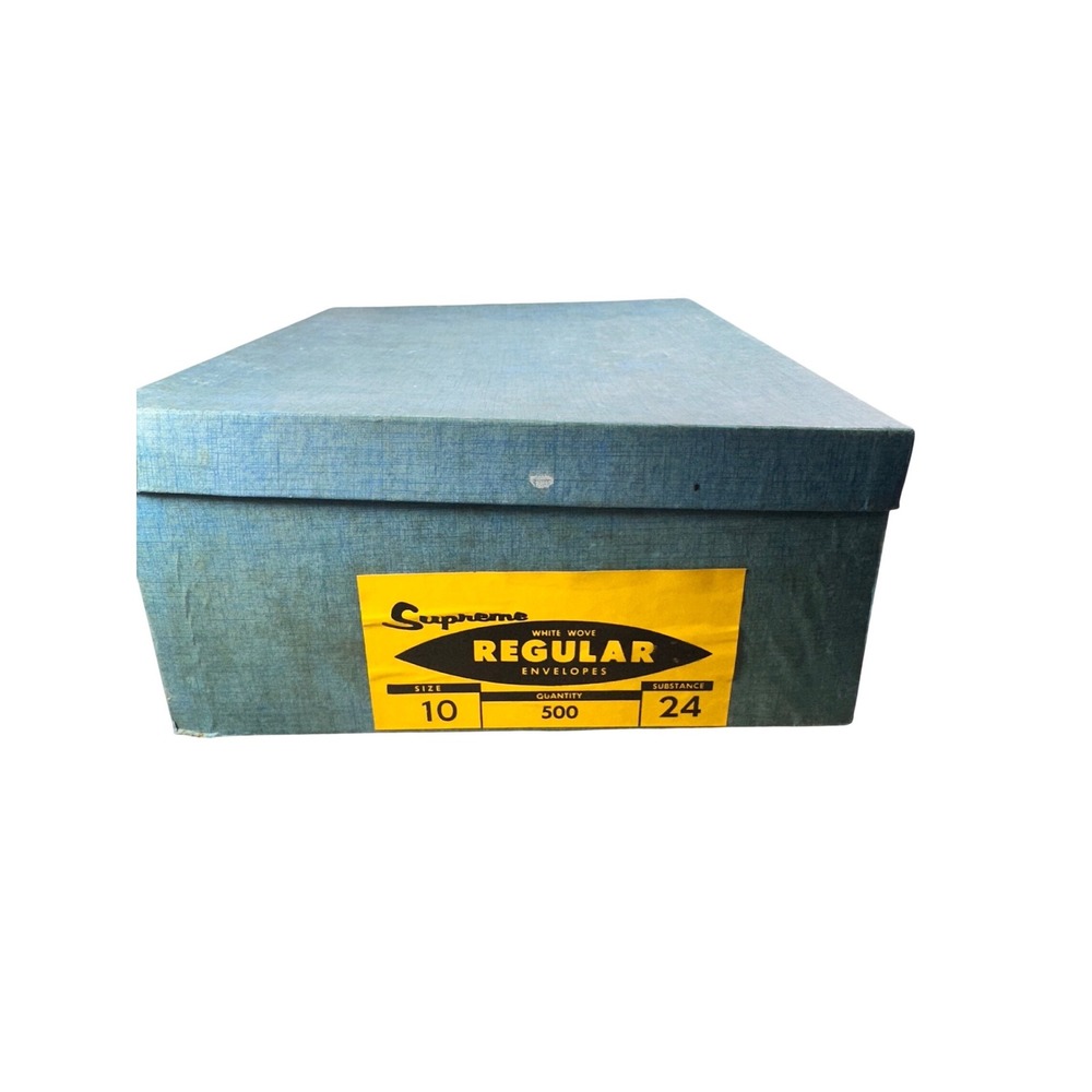 Vintage Office Storage Box Blue‎ Paper Covered Organizer Industrial Desk Decor"